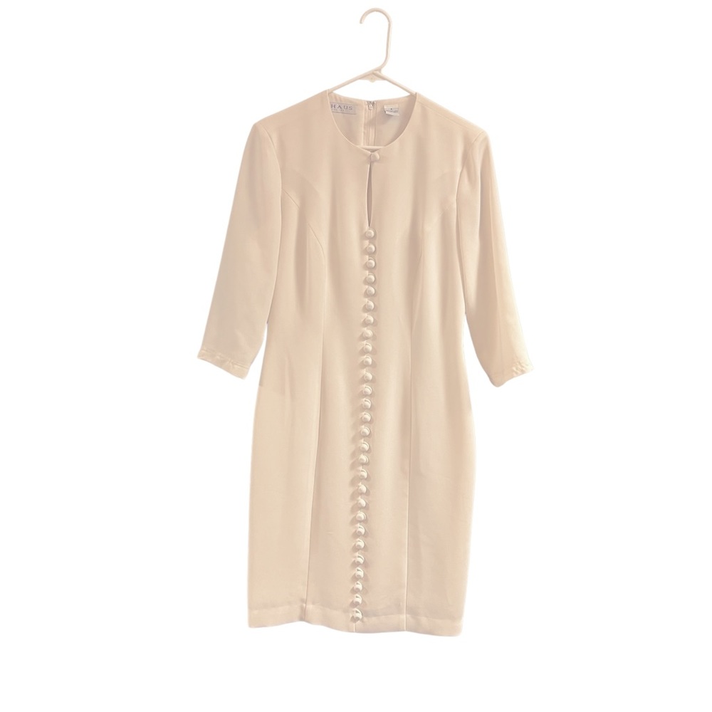 VTG White Button Dress, hits above knee, quarter sleeve